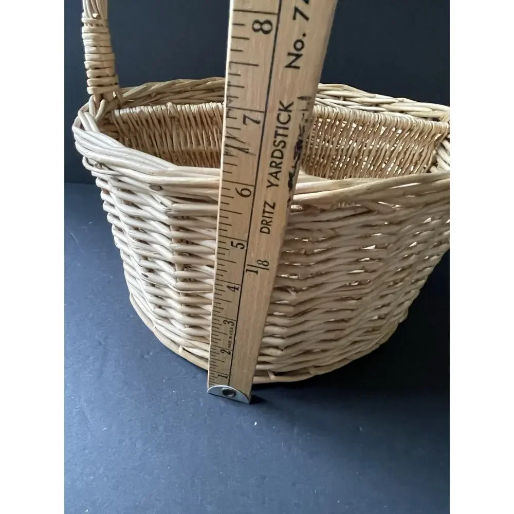 Vintage Wine Bottle Basket Sectioned Holder Wicker Straw Handle Picnic Cocktail
